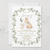Rustic Sage Green Bunny Baby Shower Invitation