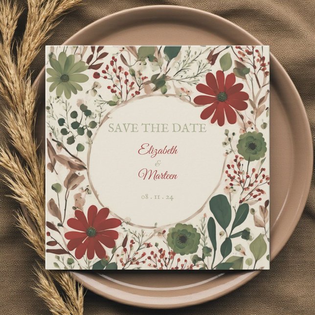Rustic Sage Green & Burgundy Red Floral Autumn  Invitation (Creator Uploaded)