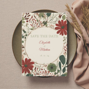 Rustic Sage Green & Burgundy Red Floral Autumn  Invitation
