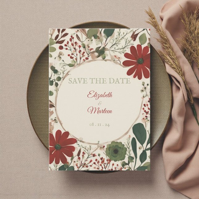 Rustic Sage Green & Burgundy Red Floral Autumn  Invitation (Creator Uploaded)