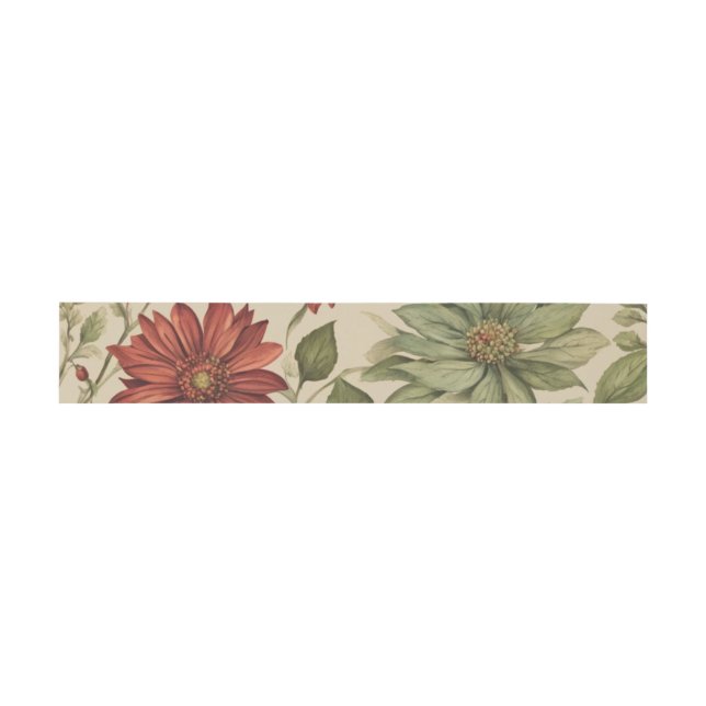 Rustic Sage Green & Burgundy Red Floral Autumn Invitation Belly Band (Flat)