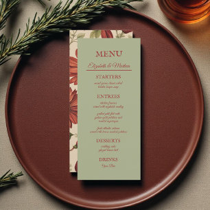 Rustic Sage Green & Burgundy Red Floral Autumn  Menu