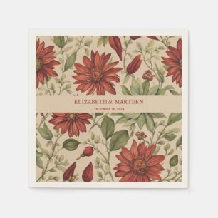 Rustic Sage Green & Burgundy Red Floral Autumn Napkin