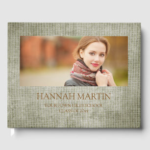 Rustic Sage Green Burlap Linen Graduation Guest Book