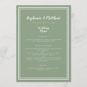 Rustic Sage Green Calligraphy Wedding Dinner Menu
