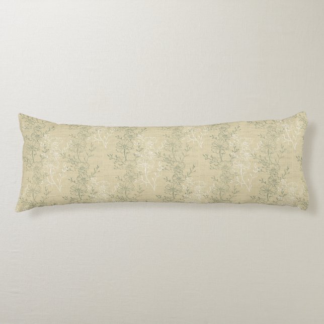 Rustic Sage Green Daisies on beige background Body Cushion (Front)