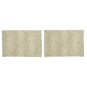 Rustic Sage Green Daisies on beige background Pillowcase