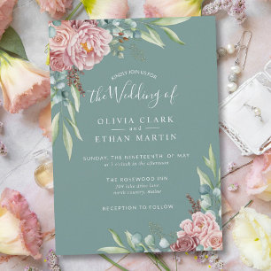 Rustic Sage Green Dusty Rose Boho Floral Invitation