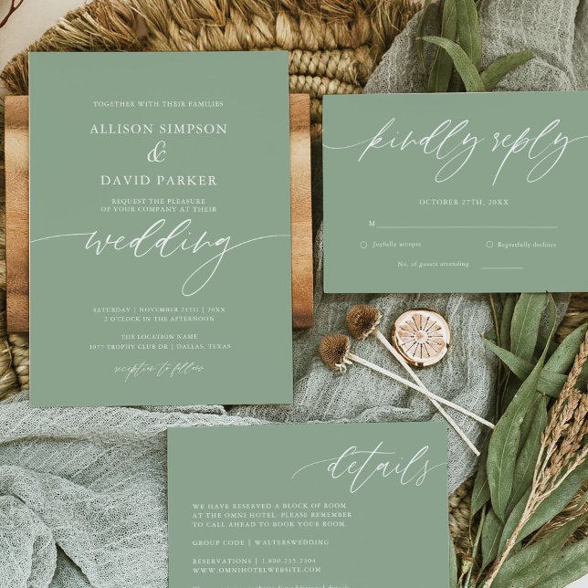 Rustic Sage Green Elegant Wedding Invitation (Creator Uploaded)