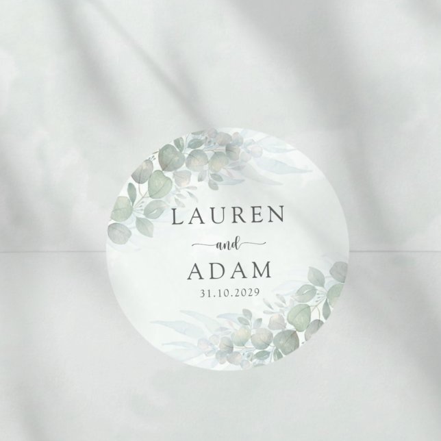 Rustic Sage Green Eucalyptus Watercolor Wedding Classic Round Sticker (Creator Uploaded)