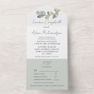 Rustic Sage Green Eucalyptus Wedding All In One Invitation