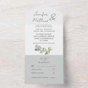 Rustic Sage Green Eucalyptus Wedding All In One Invitation