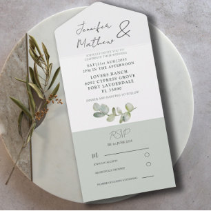 Rustic Sage Green Eucalyptus Wedding All In One Invitation