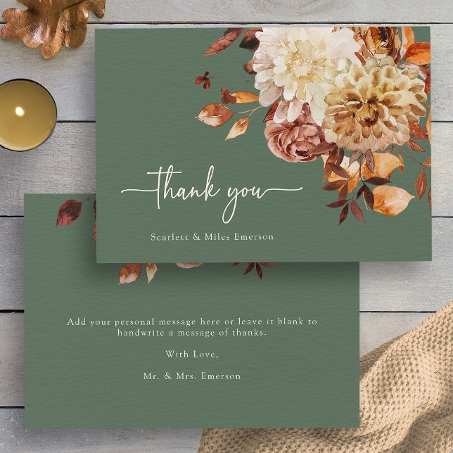 Rustic Sage Green Fall Thank You Card (Rustic Sage Green Fall Floral Thank You by Painted Paperie
)