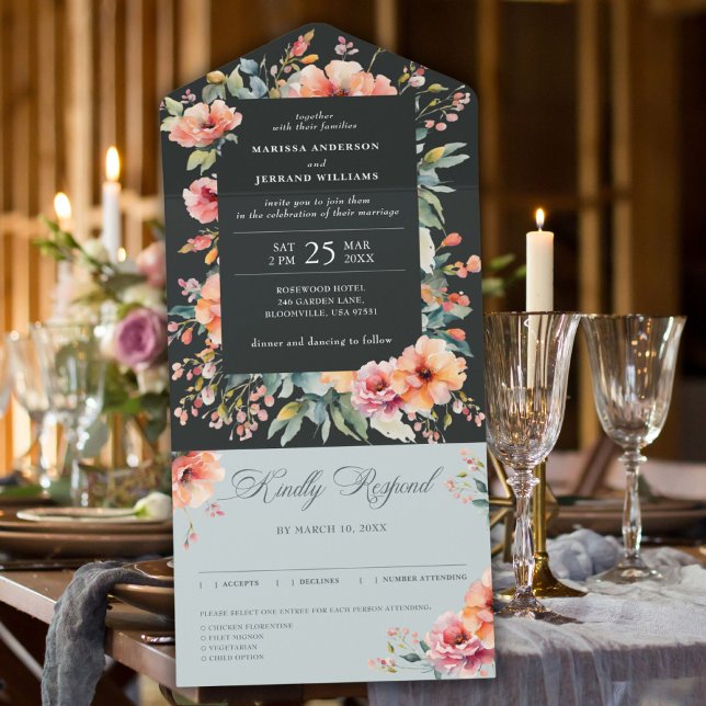 Rustic Sage Green Floral Country Garden Wedding All In One Invitation (Rustic Sage Green Floral Country Garden Wedding All In One Invitation)