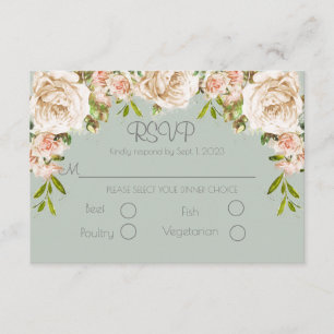 Rustic Sage Green Floral Elegant Script Wedding RSVP Card
