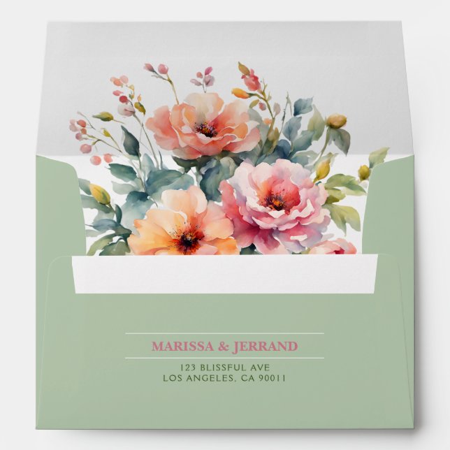 Rustic Sage Green Floral Wedding Envelope (Back (Bottom))