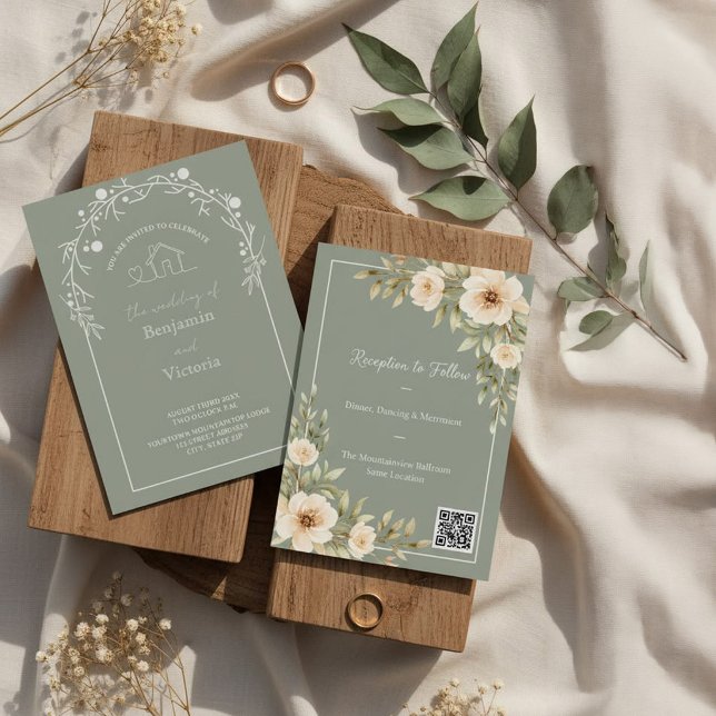 Rustic Sage Green Floral Wedding Invitation (Creator Uploaded)
