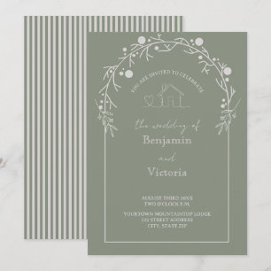 Rustic Sage Green Floral Wedding Invitation