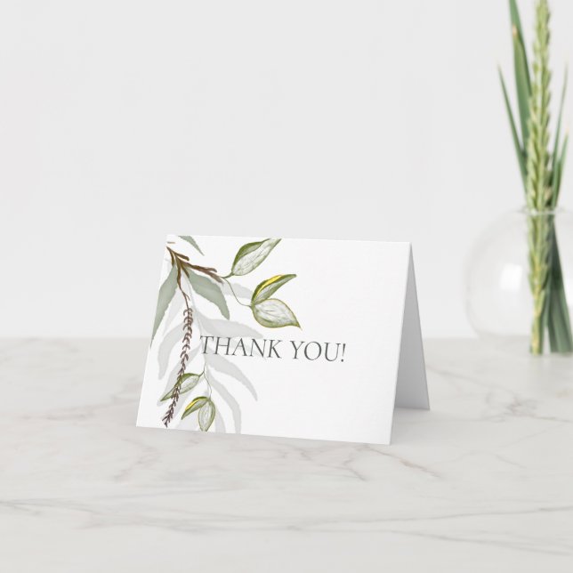 Rustic Sage Green Foliage Thank You Card (Front)