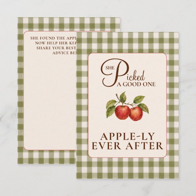 Rustic Sage Green Gingham Apple Bridal Shower Enclosure Card (Front/Back)