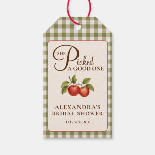 Rustic Sage Green Gingham Apple Bridal Shower  Gift Tags