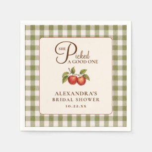 Rustic Sage Green Gingham Apple Bridal Shower Napkin