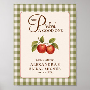 Rustic Sage Green Gingham Apple Bridal Shower Poster