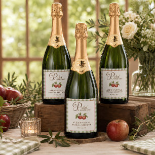 Rustic Sage Green Gingham Apple Bridal Shower Sparkling Wine Label