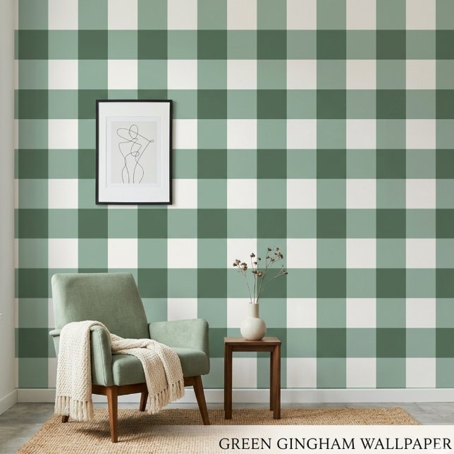 Rustic Sage Green Gingham Buffalo Check Wallpaper (Creator Uploaded)