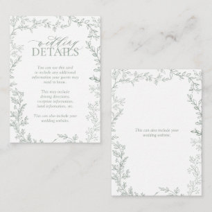 Rustic Sage Green Leafy Wedding Details Enclosure  Card