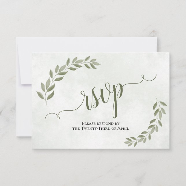 Rustic Sage Green Leaves Simple Wedding RSVP Card (Front)