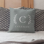 Rustic Sage Green Monogram Initial Indoor Outdoor Cushion<br><div class="desc">This rustic design showcases a monogrammed initial at the heart of a leafy branch motif set against a sage green backdrop. The chic and elegant foliage pattern is ideal for enhancing the decor of your bedroom, family room, living room, porch or patio. Customise this classic farmhouse pillow with your family's...</div>