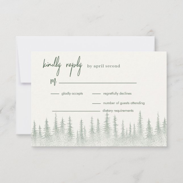 Rustic Sage Green Mountain wedding RSVP Card (Front)
