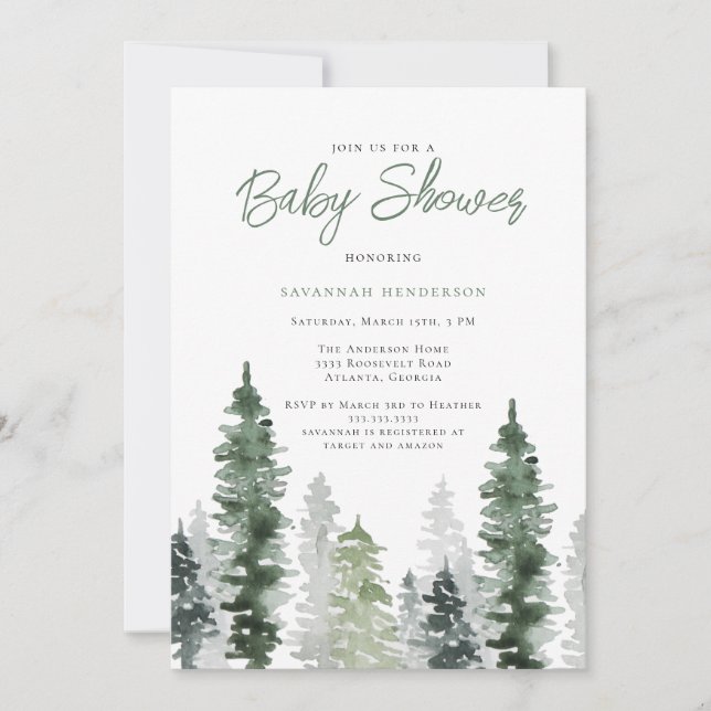 Rustic Sage Green Neutral Nature Baby Shower Invitation (Front)
