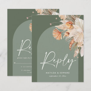 Rustic Sage Green Pampas Grass Modern on trend RSVP Card