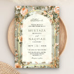 Rustic Sage Green Peach Floral Muslim Wedding Invitation<br><div class="desc">Amaze your guests with this elegant islamic wedding invite featuring a beautiful rustic arch and vintage flowers with modern typography and QR code for online RSVP. Simply add your event details on this easy-to-use template to make it a one-of-a-kind invitation.</div>