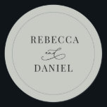 Rustic Sage Green Personalised Names Wedding Classic Round Sticker<br><div class="desc">Designed to coordinate with our Romantic Script wedding collection,  this customisable names Sticker,  features a calligraphy graphic ampersand,  paired with a classy serif font in black. Matching items available.</div>
