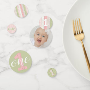 Rustic Sage Green & Pink Floral 1st Birthday Table Confetti