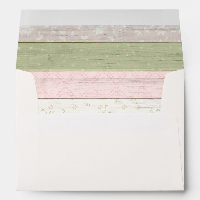 Rustic Sage Green & Pink Floral Wood Invitation Envelope (Back (Bottom))