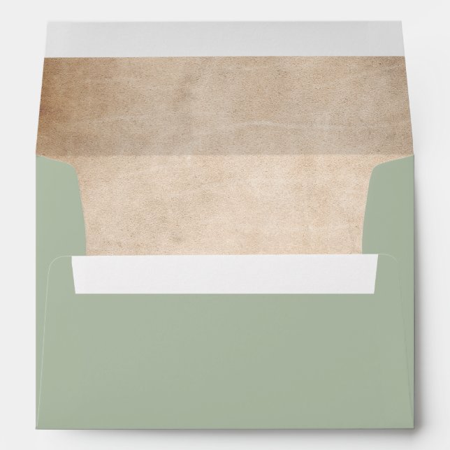 Rustic Sage Green Script Parchment Return Address Envelope (Back (Bottom))