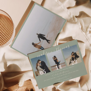 Rustic Sage Green Script Photo Collage Wedding  Invitation