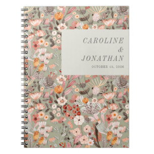 Rustic Sage Green Taupe Floral Boho Custom Wedding Notebook