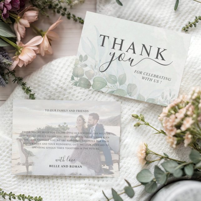 Rustic Sage Green Thank You Eucalyptus Wedding  Card (Creator Uploaded)