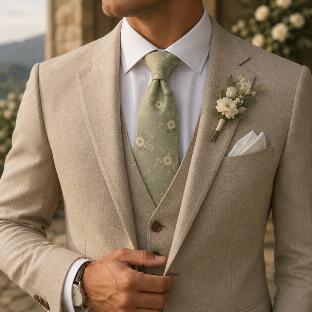 Rustic Sage Green Vintage Floral  Tie (Creator Uploaded)