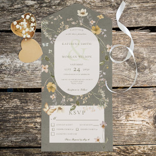 Rustic Sage Green Wildflower Frame Dinner All In One Invitation