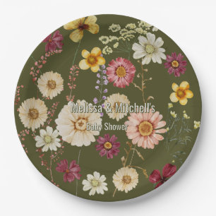 Rustic Sage Green Wildflower Paper Plate