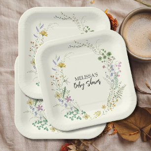 Rustic Sage Green Wildflower Paper Plate