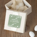 Rustic Sage Green Wildflower Wedding Favour Square Sticker<br><div class="desc">This lovely rustic wedding favour sticker features a lovely sage green background with white wildflowers and elegant typography. It's the perfect design for a rustic yet elegant wedding and coordinates with our Rustic Wildflower collection...  See the design collection for more items.</div>