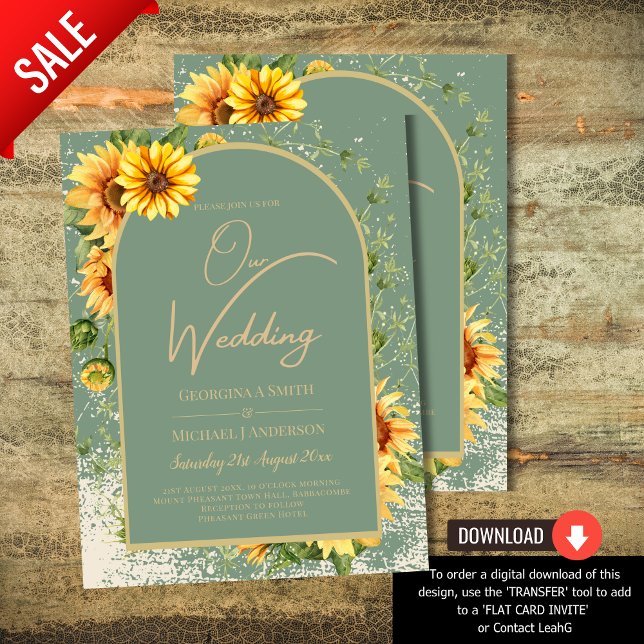 Rustic Sage Green Yellow Sunflowers Wedding Allin1 Invitation (Creator Uploaded)